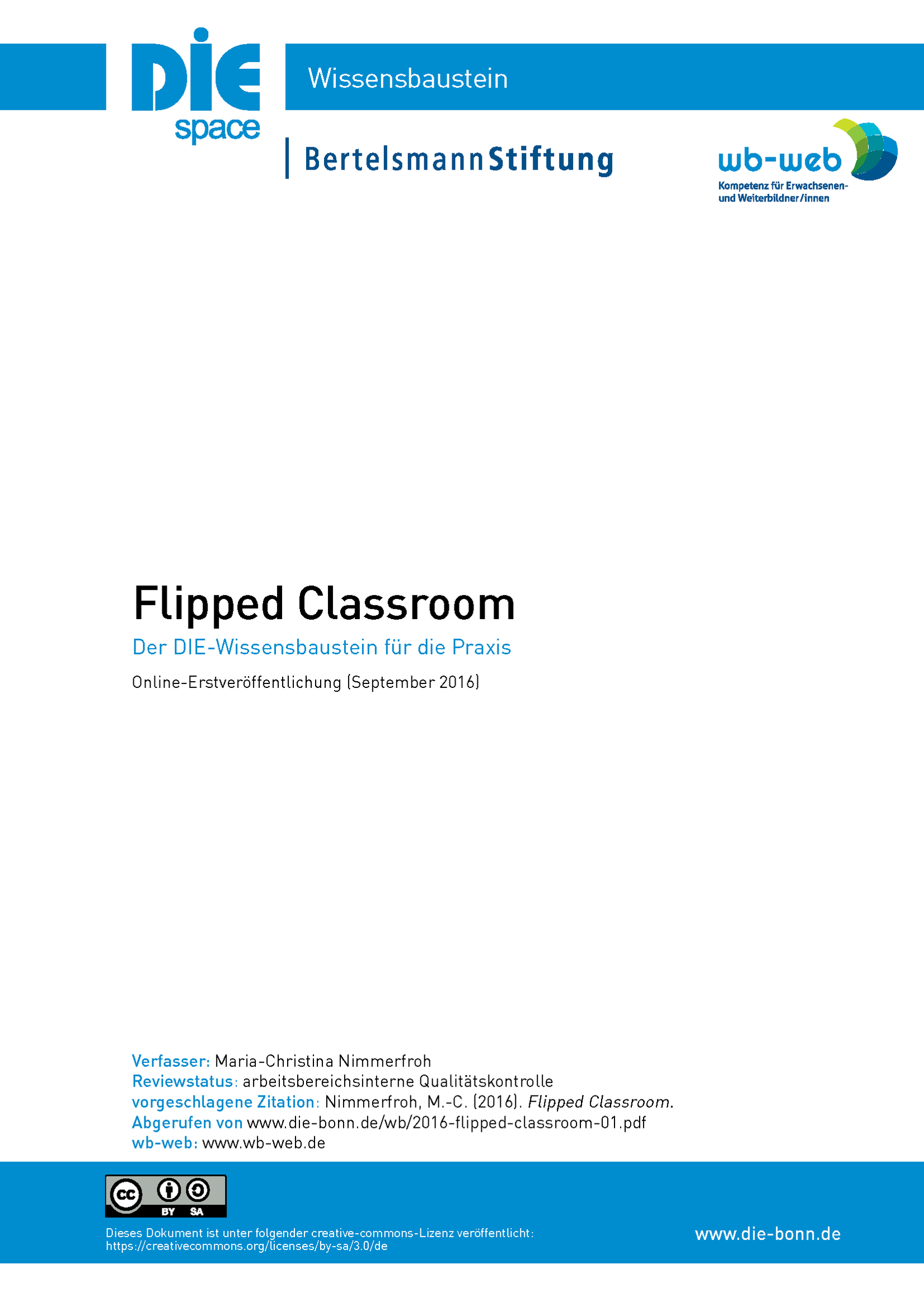 Screenshot der Titelseite des Wissensbausteins Flipped Classroom
