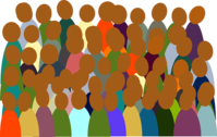 Gruppe von Menschen aus Farbflecken