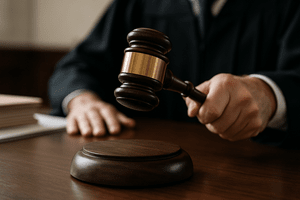 Ansichtsgrafik: Richter lässt Hammer fallen.