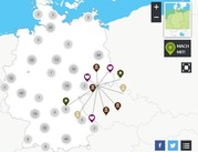 Der Screenshot zeigt eine interaktive Deutschlandkarte der Goethe-Institute