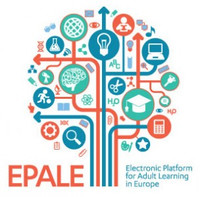 Das Bild zeigt das Logo von EPALE: bunte verschlungene Linie und Icons aus dem Bildungsbereich bilden gemeinsam die Silhouette eines Baums.