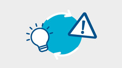 Das Bild zeigt eine Glühbirne und ein Achtung-Schild, die einen Kreislauf bilden.