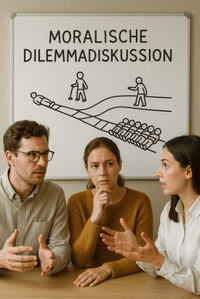 drei teilnehmende in einer Dilemmadiskussion