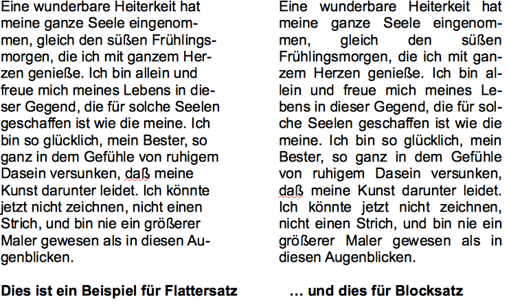 Zwei Spalten Text in Flatter- bzw. Blocksatz