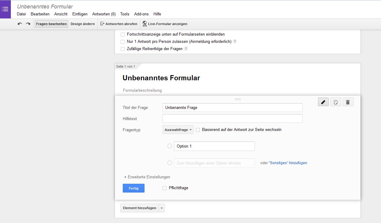 Zweiter Screenshot des Google Formulars.