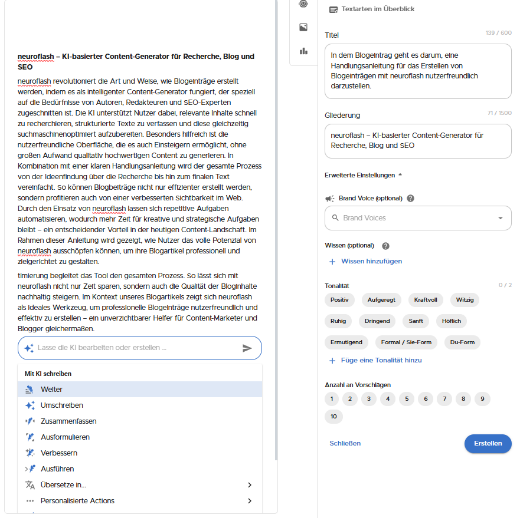 Verbesserung bestehender Texte in neuroflash Verbesserung bestehender Texte in neuroflash