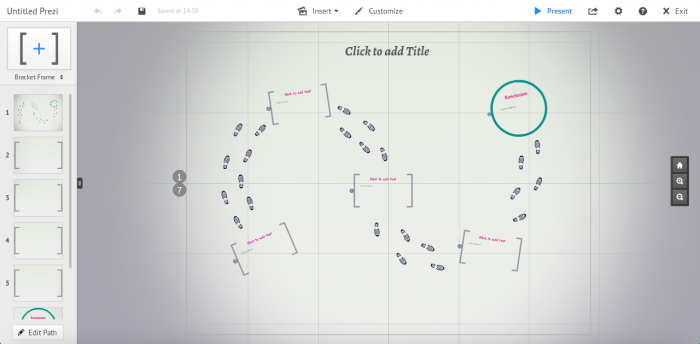 Screenshot einer Prezi in der unbenutzten Bearbeitungsansicht