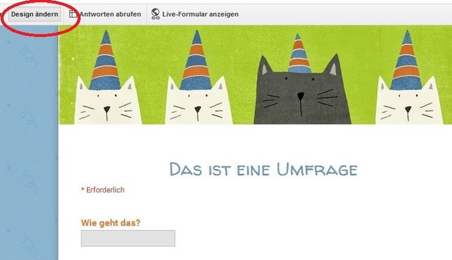 Der Screenshot zeigt eine Designvorlage mit Katzen.