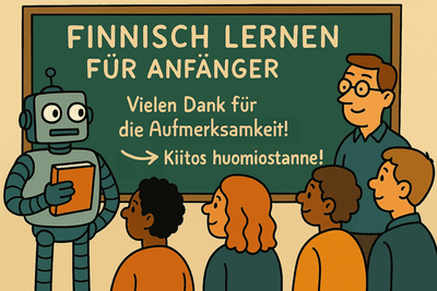 Ansichtsgrafik: Roboter und Lehrer verabschieden sich von Klasse Ansichtsgrafik: Roboter und Lehrer verabschieden sich von Klasse