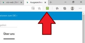 Das Bild zeigt einen Screenshot des kleinen grünen Printfriendly-Extension-Buttons neben der Adresszeile im Browser.