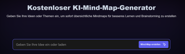 MyMap Kostenloser KI-Mind-Map-Generator Hier ist das Feld zur Prompteingabe auf MyMaps abgebildet.