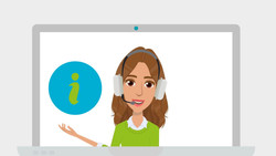 Das Bild zeigt eine Frau mit Headset in einem Bildschirm