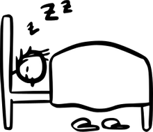 Das Bild zeigt eine gezeichnete Person, die schlafend in einem Bett liegt.