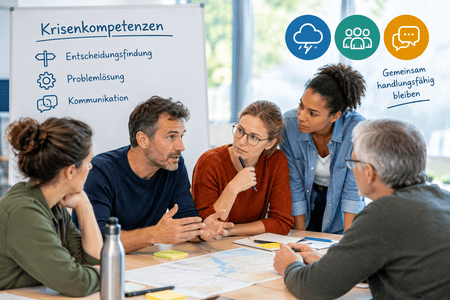Teilnehmende eines Seminars zu Krisenkompetenzen - KI generiert