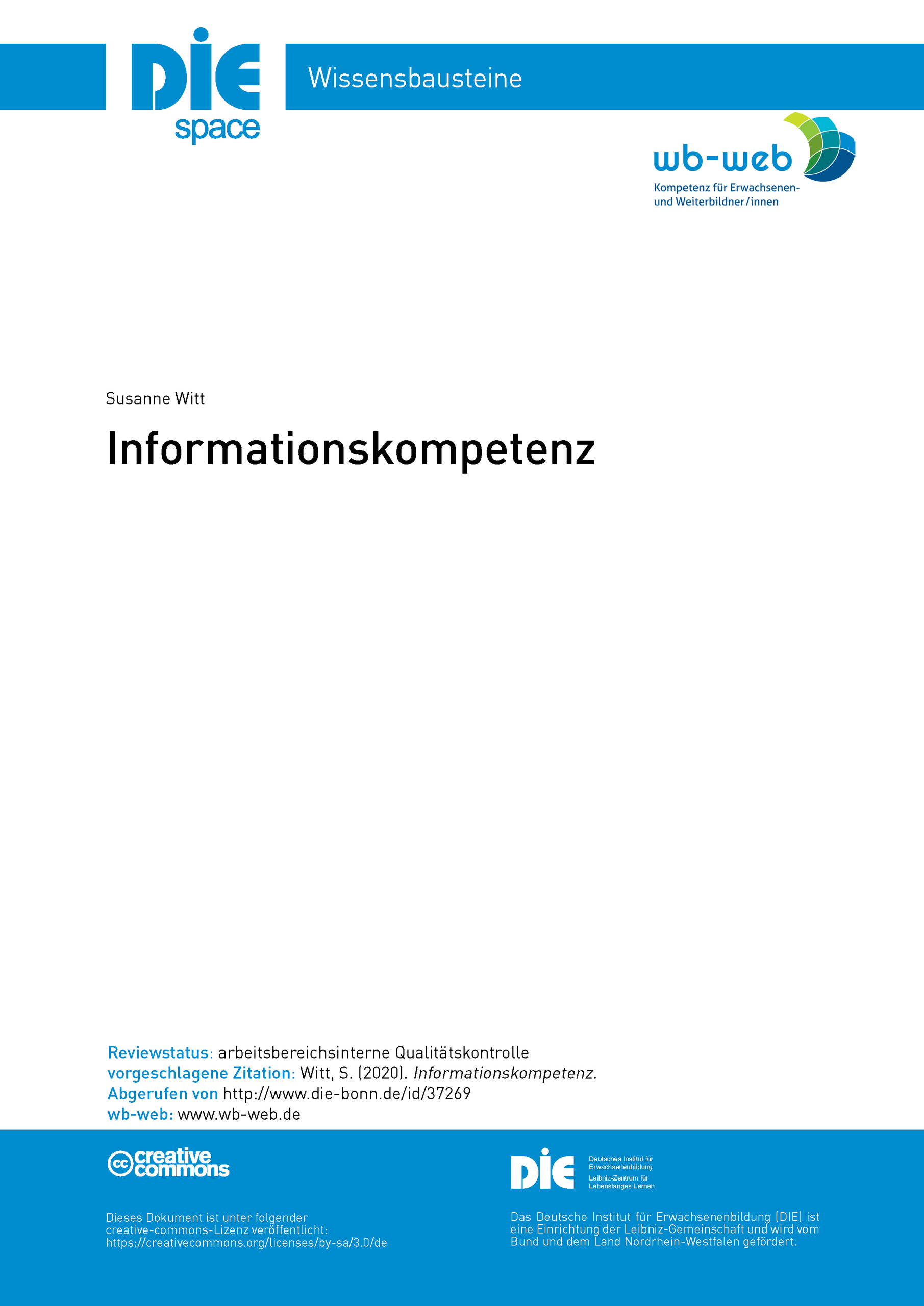 Cover des Wissensbausteins Informationskompetenz
