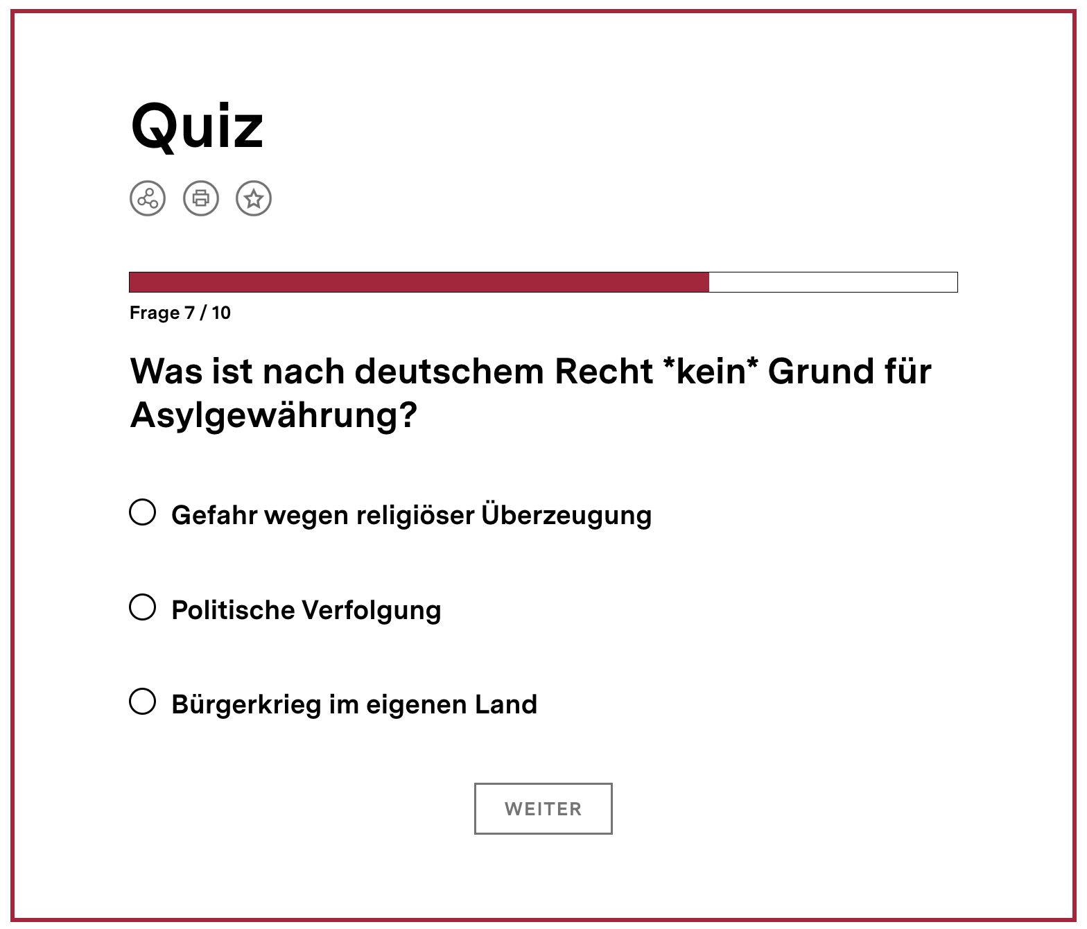 Screenshot einer Quizfrage