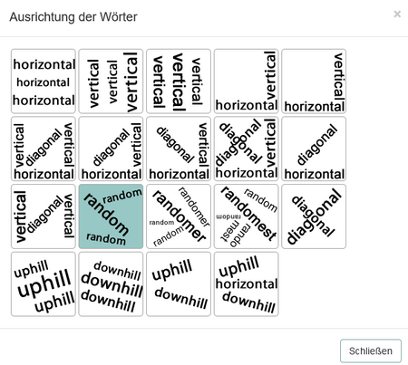 Das Bild zeigt die Auswahl der möglichen Ausrichtungen der Wörter.