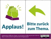 Das Bild zeigt zwei Beispiel-Feedbackkarten für Online-Konferenzen. Eine zeigt zwei klatschende Hände und eines einen Pfeil zurück mit dem Untertitel "Bitte zurück zum Thema".