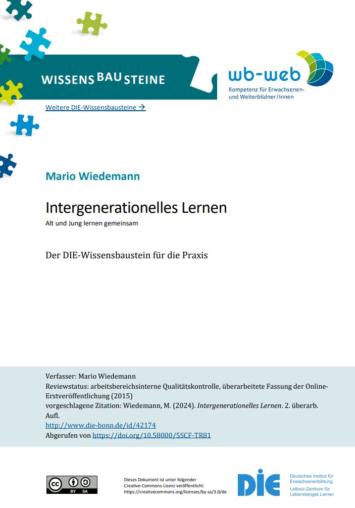 Download des Wissensbausteins Intergenerationelles Lernen