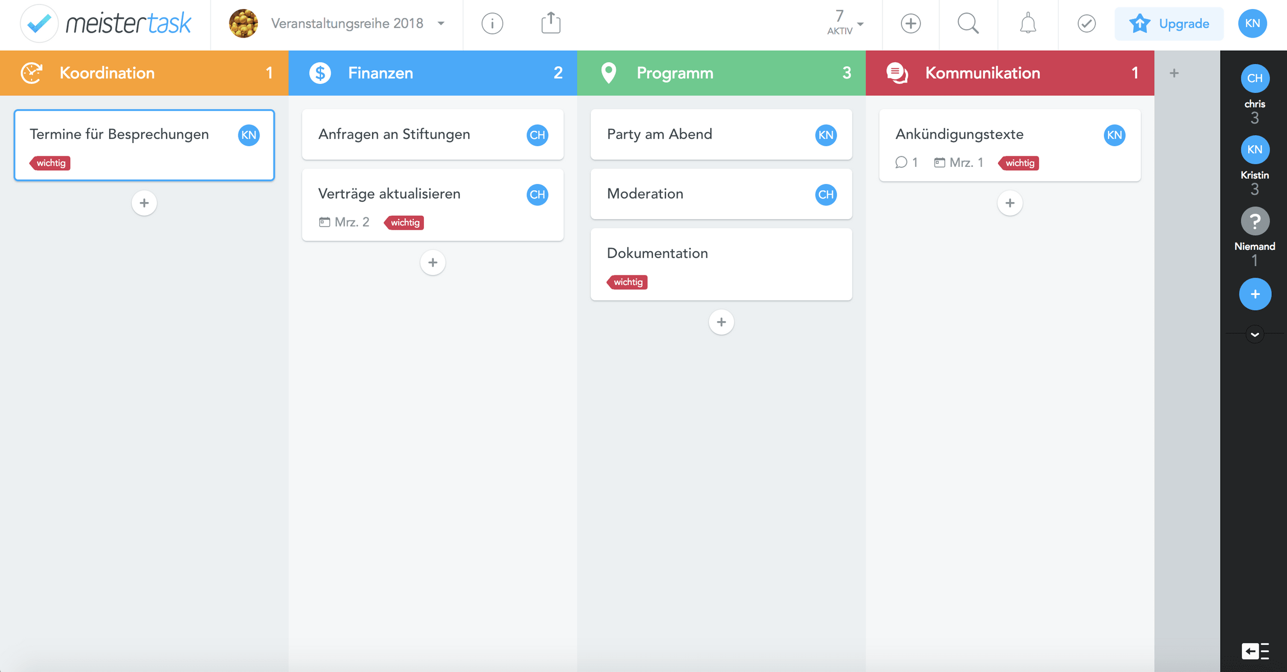 Meistertask Veranstaltungsplanung Screenshot Meistertask Veranstaltungsplanung