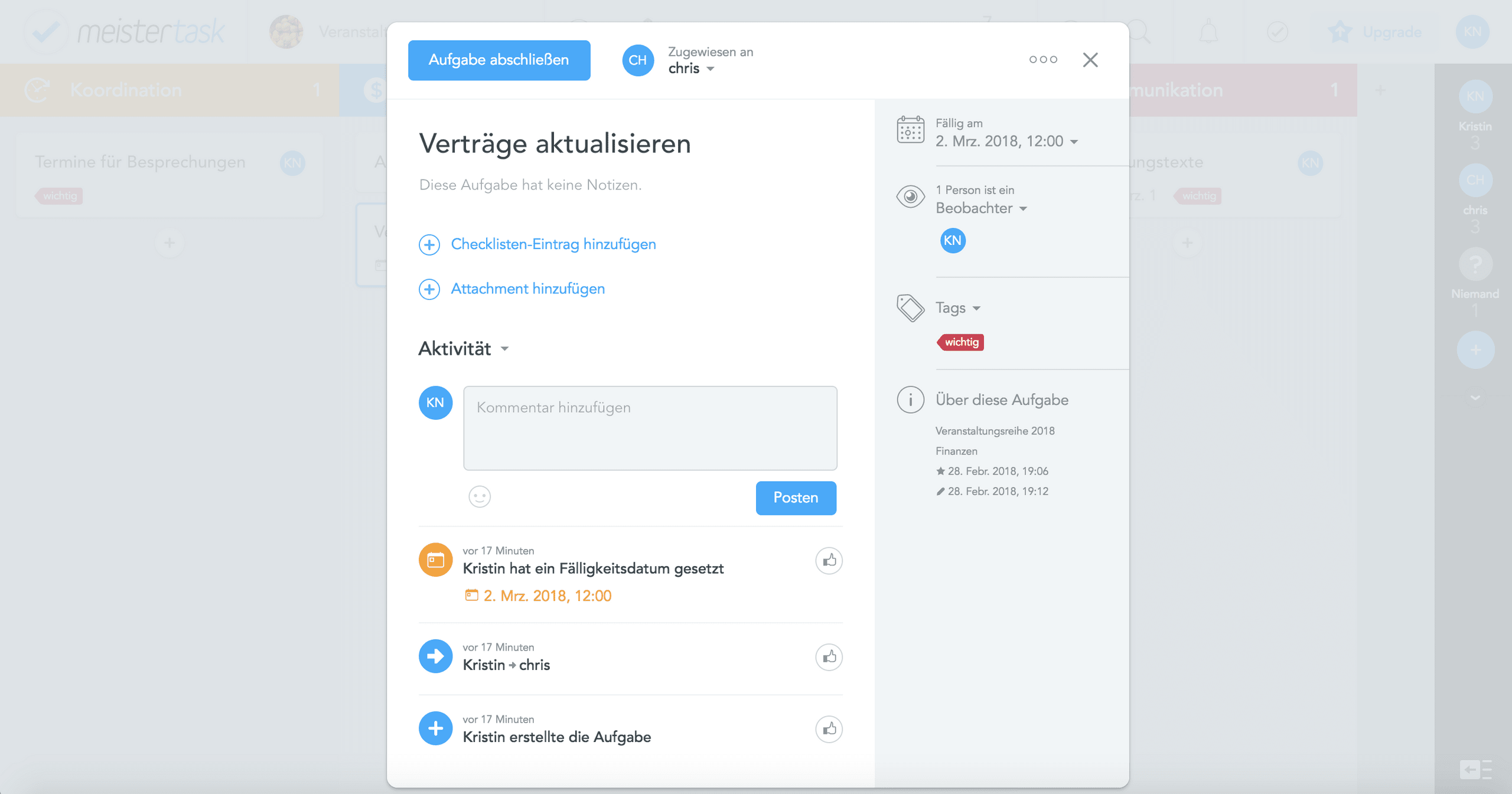 Meistertask Aufgabenkarten Screenshot Meistertask Aufgabenkarten
