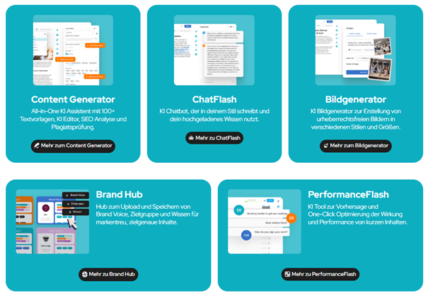 Startseite neuroflash, Auswahl Content Generator Startseite neuroflash, Auswahl Content Generator