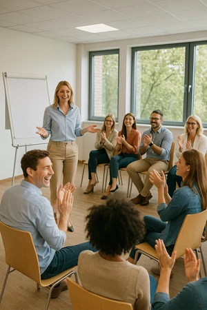 Positive Stimmung im Seminar (Bild generiert mit Sora von wb-web)