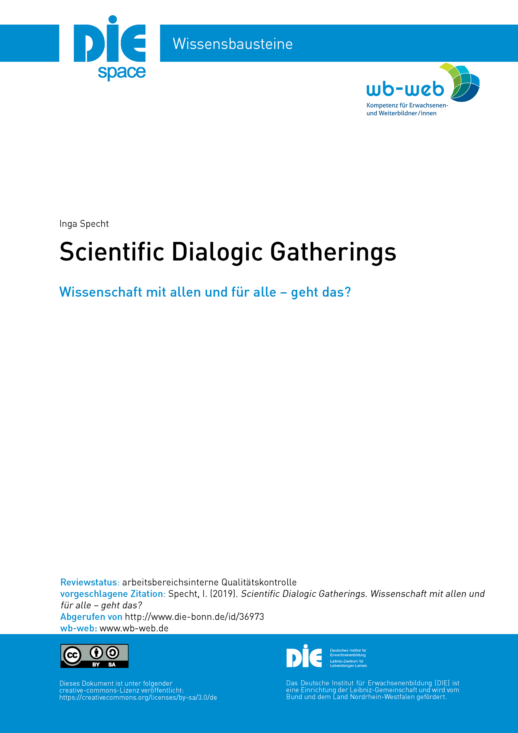 Screenshot der Titelseite des Wissensbausteins Scientific Dialogic Gatherings