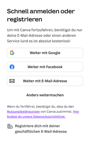 Die Anmeldemaske auf Canva.com Die Anmeldemaske auf Canva.com