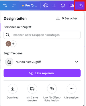 Ansichtsgrafik; ein Projekt in Canva speicher bzw. teilen. Ansichtsgrafik; ein Projekt in Canva speicher bzw. teilen.